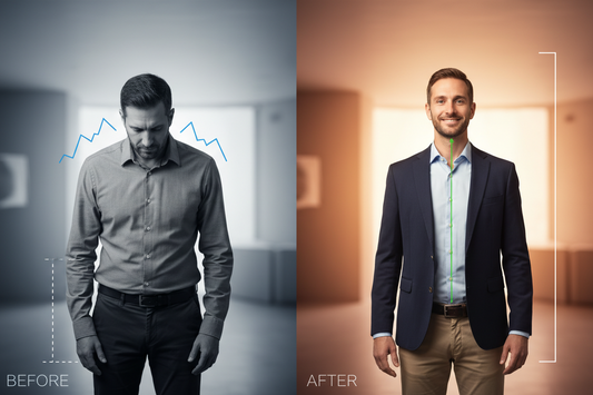 Man demonstrating improved height and posture transformation with ElevatedInserts and PostureBoost